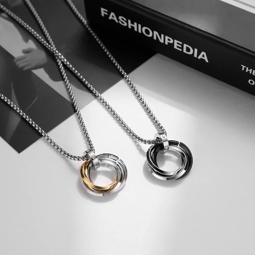 Interlocking Rings Men's Chain Titanium Steel Necklace for Men, Minimalist Pendant Choker, Hip Hop Gothic Jewelry, Gift for Him