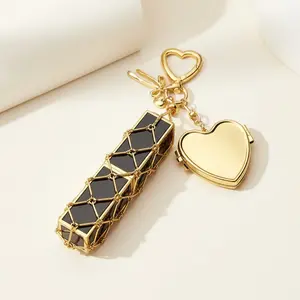 Keychain Lipstick Case with Mirror Bag Accessory Stainless Steel Mesh Holder Gold & Silver Y2K Style Heart & Star for Lipsticks & Lighters Cute Stylish Keychain for Women & Girls