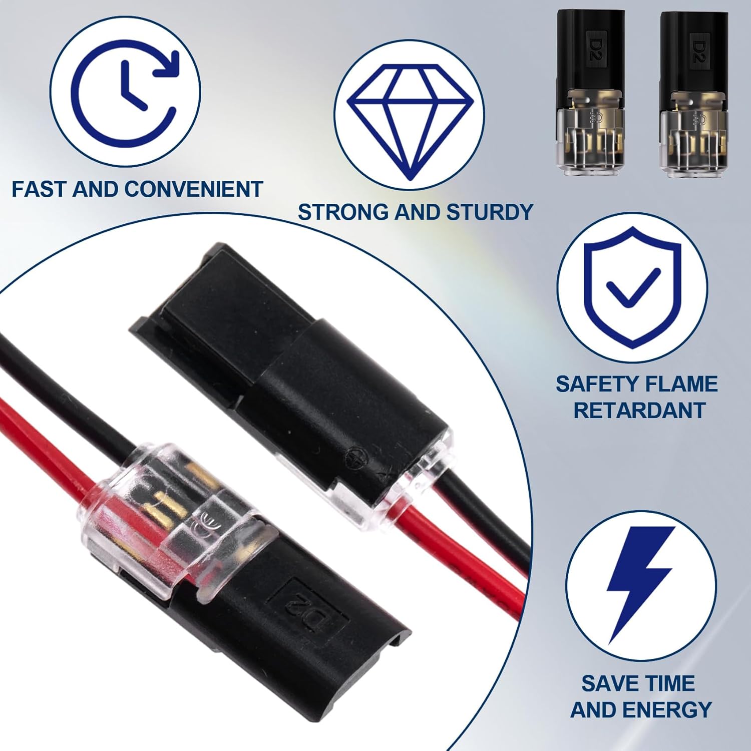 100pcs Quick Clip Fasteners Wire Connector, Plug-in Cable Quick Connectors with Locking Buckle, Double-Wire Snap on Blocks for Low-Voltage 18-22AWG Cable LED Strips DIY Craft- Black