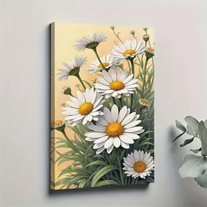 1 piece of daisy oil painting in a frame - Daisy and foliage wall decoration, solid pine wood frame, edged canvas, elegant print, suitable for living room, dining room, office decoration - Size: 11.81inch * 17.72inch (30* 45cm )
