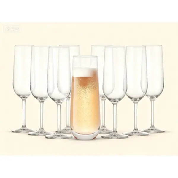 Elegant Stemless Champagne Flutes Set of 8 Crystal Clear Glasses 9.5oz Prosecco Wine Flutes Mimosa Cocktail Highball Barware Reusable Dishwasher Safe Lead-Free Modern Glassware for Parties