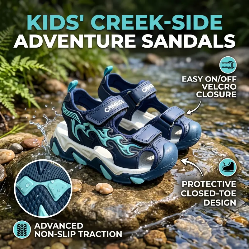 Velcro Sandals, Simple Functional Style, Anti-Tip Anti-Slip Thick Sole, Summer School/outdoor/daily Wear Shoes, Rubber Sole Sandals