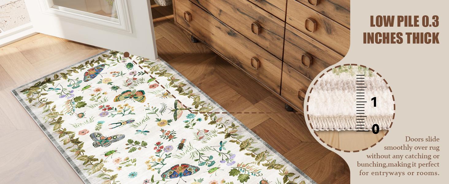 palohom Washable Area Rugs for Living Room Non Slip Bedroom Rug Carpet Low Pile Soft Non Shedding Lightweight Faux Wool Floral Rug for Entryway Dining Room Under Table Rug Runners for Hallway Kitchen Dorm Nrsery Stain Resistant Easy Care Indoor Home Decor