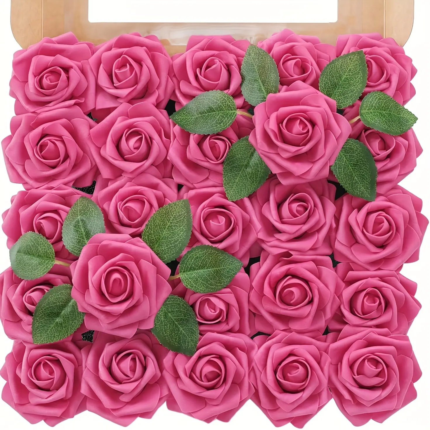50pcs Soft Foam Real Touch Roses with Stems & Leaves - Decorative Fake Flowers for DIY Crafts, Hanukkah Floral Decor, Room Accessories, Bulk Pack