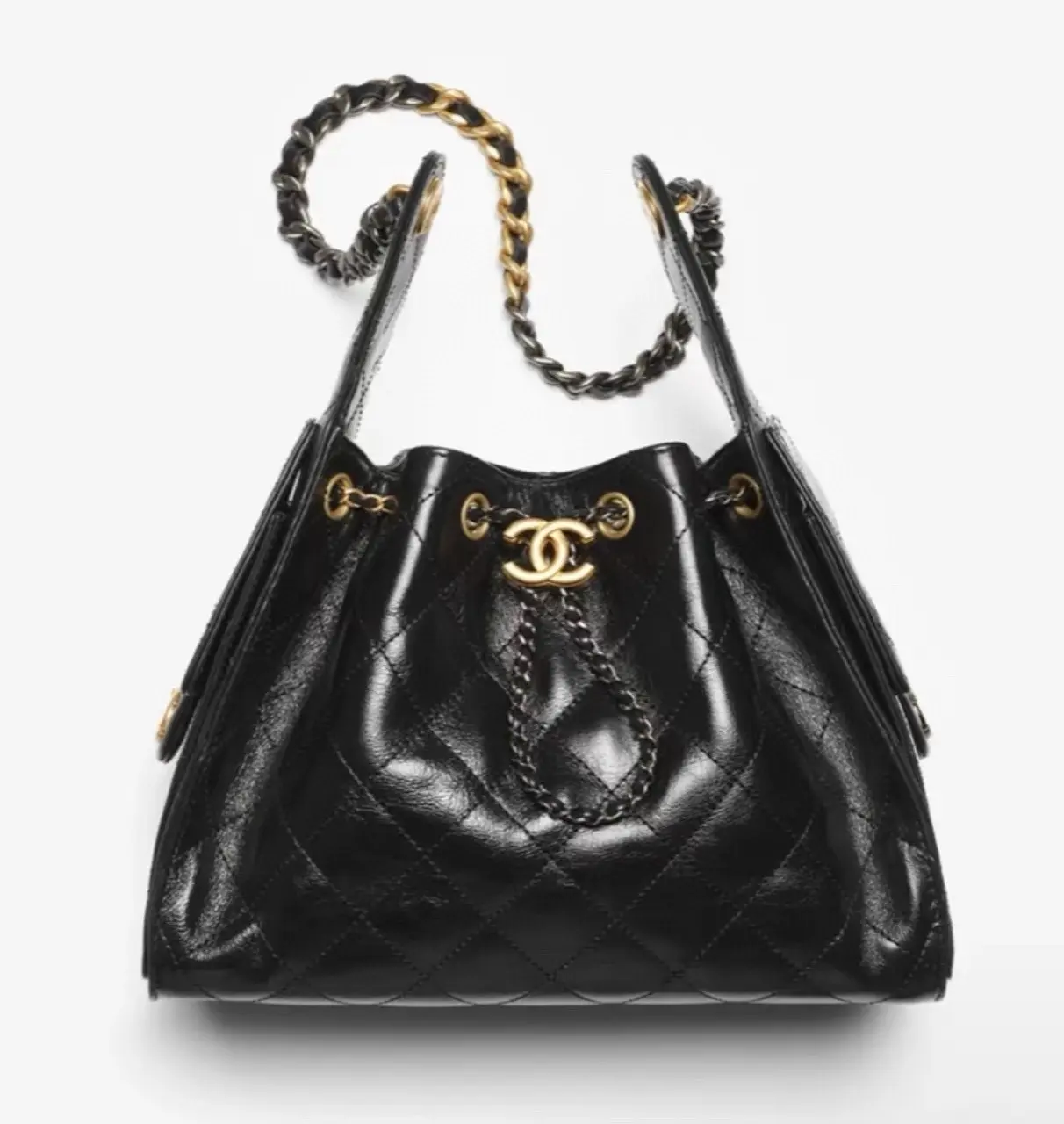 Pre-owned CHANEL 25 Mini Bag, 26C Collection, Black Waxed Calfskin, Gold & Silver Mix Chain, Chip Version【23156524】