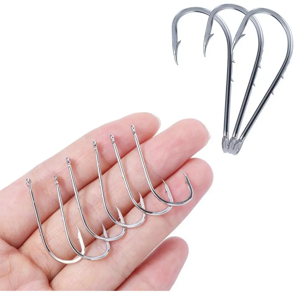 50pcs/ Box Long Shank Fishing Hook, High Carbon Steel Sharp Single Circle Hook Bait Accessories Fly Fishing Hook Barbed Fishhook