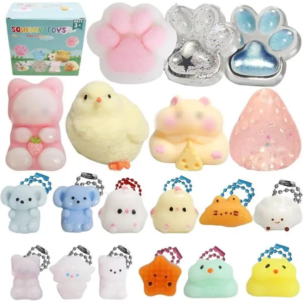 19pcs Squishy Pack,Fidget Toys Kit,Include taba Squishies Party Favors for Kids 4-8 8-12 Treasure Box Toys for Classroom Birthday Xmas Gifts for Girls Boys Goodie Bag Stocking Stuffers for Teens
