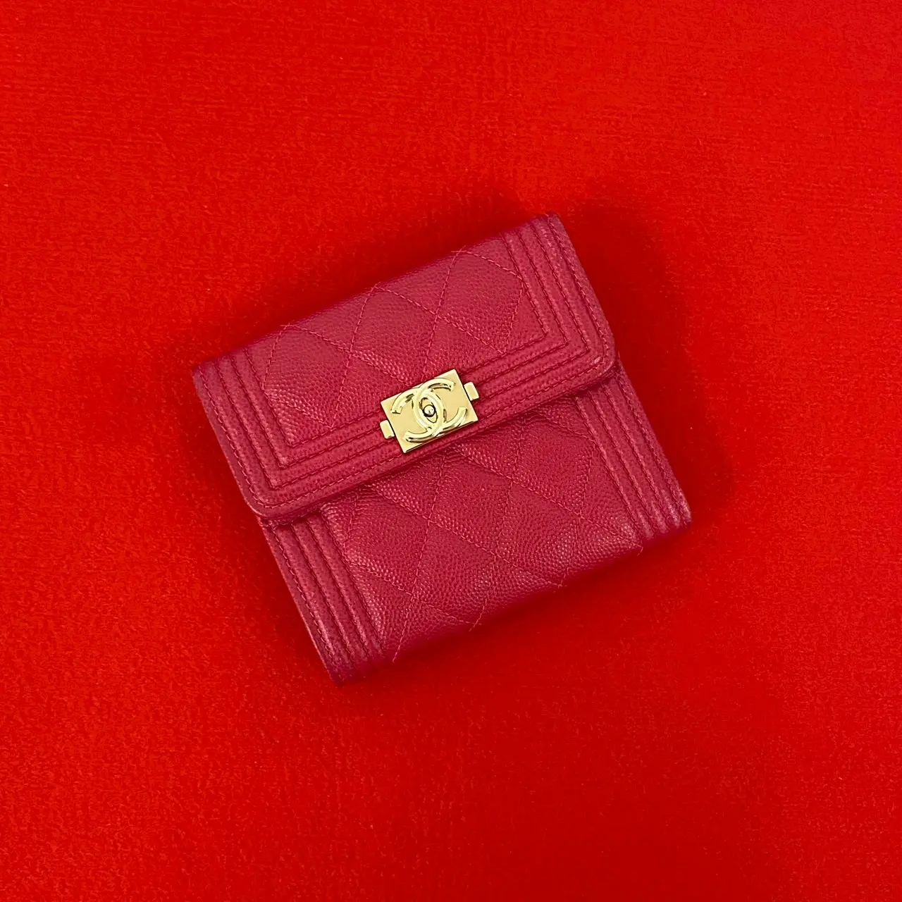 Pre-owned CHANEL Calfskin Small Leather Goods Boy Caviar Wallet