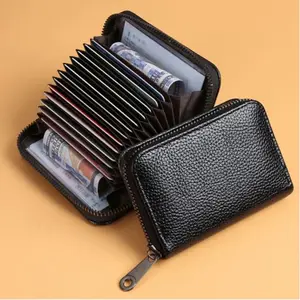Leather Card Holder Wallet Zip Around Women Men Small 18 Card Slots Compact Portable Stylish Slim Everyday Carry Wallet Sleek Zipper Closure Organized Card Pouch for On-the-Go Lifestyles