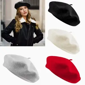4 Pack French Style Wool Beret Hats - Lightweight Winter Beanie for Women &, Elegant Non-Elastic Berets for Christmas, Uniforms, Photo Shoots - Soft Wool (No Washable Care)