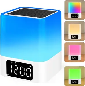 JALL Night Light Bluetooth Alarm Clock Speaker, Multi Colorful Changing Bedside Lamp Alarm Clock, Best Birthday Christmas Gift Ideas for 10 11 12 13 14 Year Old Teenage Boy Girl, White