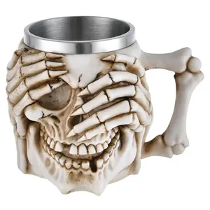 Stainless Steel Skull Cup Viking Drinking Mug for Men, Perfect Beer and Coffee Cup, Halloween Decoration, Multi-Purpose Glass Tea Cup, Stylish Coffee Mugs