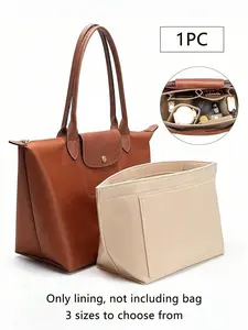 1PCS Felt Insert Pocket Organizer For Women Handbags, Portable Cosmetic Travel Wallet, Casual Style, Soft And Smooth Fabric, Large Capacity With Multiple Pockets, Durable Metal Zipper, Inner Liner Only