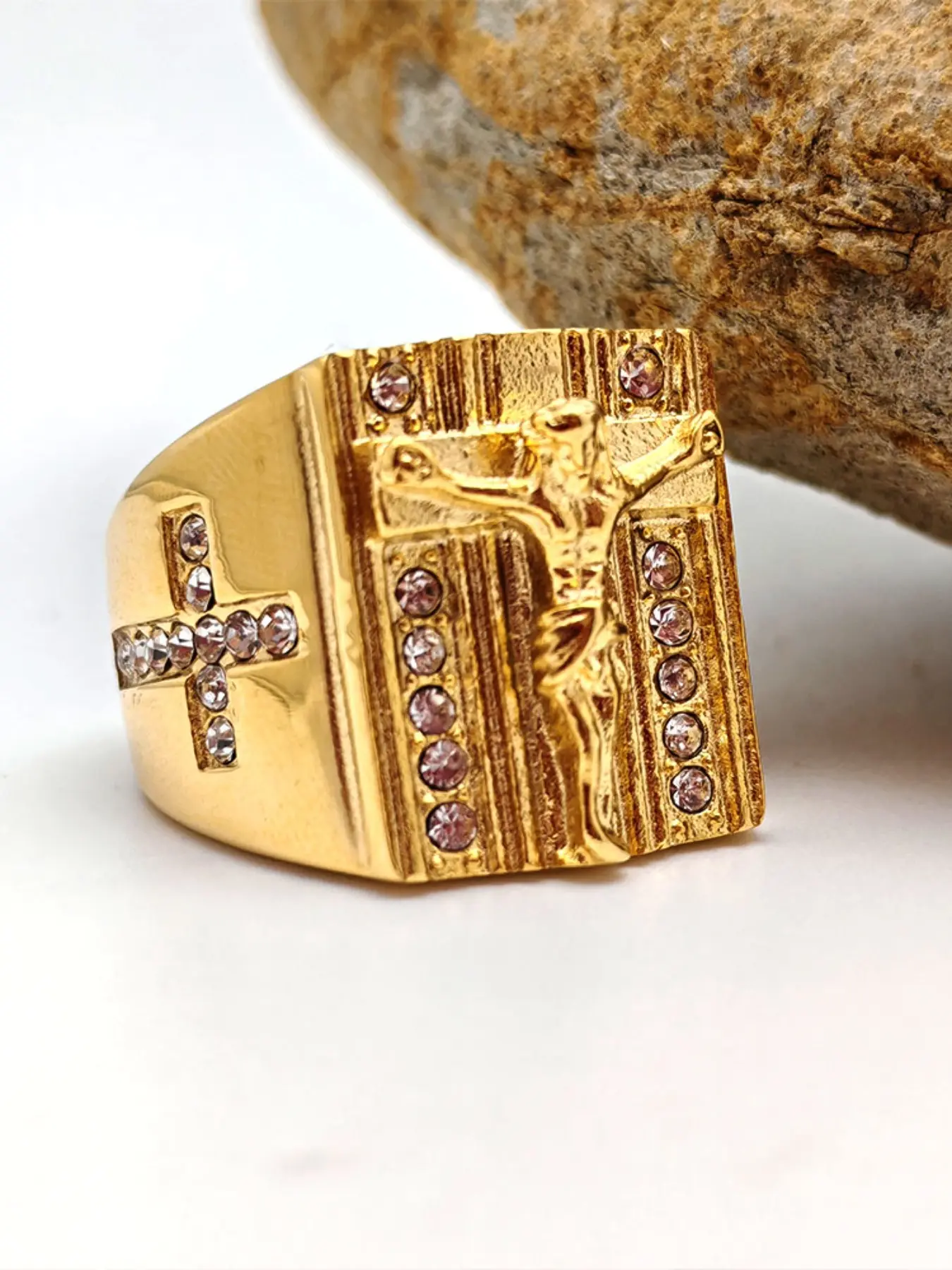 Men's Stainless Steel Ring, Punk Cross Design, Fashionable Daily Wear Jewelry, Elegant Birthday Gift, All Seasons Accessory