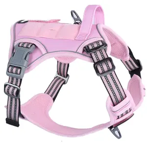 BUMBIN Tactical Dog Harness for Small Dogs No Pull, Famous TIK Tok No Pull Puppy Harness, Fit Smart Reflective Pet Walking Harness for Training, Adjustable Dog Vest Harness with Handle Pink S