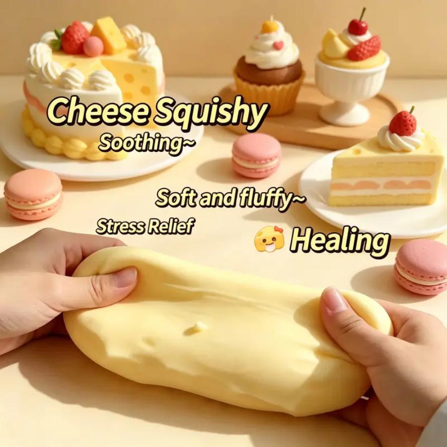 (Buy 1 Get 1 Free) Unisex Large Jumbo Cheese Squishy Pack - Free Mini Cheese Item, Moldable Squeeze Stress Relief Fidget Toy, Anxiety Squishies, Decompression Squeeze Birthday Gift, Party Favor, Slime & Squishy Toys