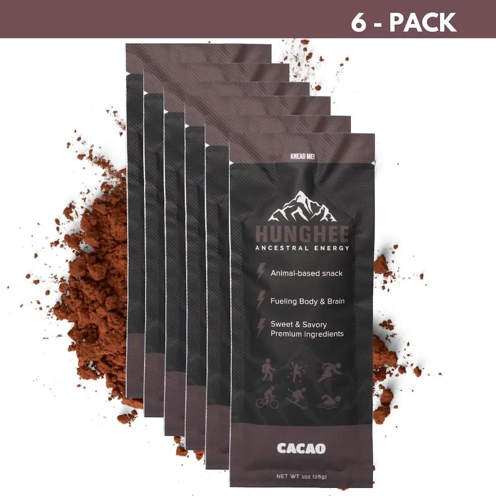 Hunghee Energy Cacao 6-PACK - Organic Grass-Fed Ghee Packets Raw Honey & Sea Salt Healthy Snack