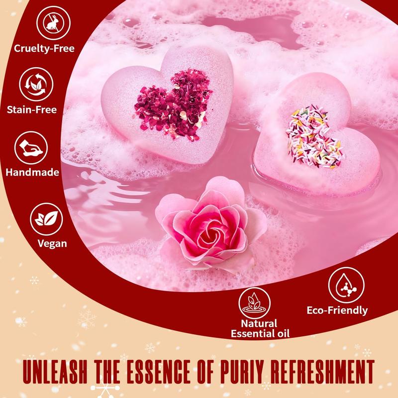 Luxury Rose Bath Bombs for Relaxation and Self Care, Handmade Spa Bath Experience with Natural Essential Oils, Calming Wellness Treat for Home Use, Popular Valentine and Birthday Gift Ideas for Women and Men
