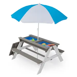 3-in-1 Outdoor Kids Sand Water Table with Adjustable Umbrella - Convertible Sensory Play Table for Backyard, Patio & Garden Toddler Picnic Activity Center