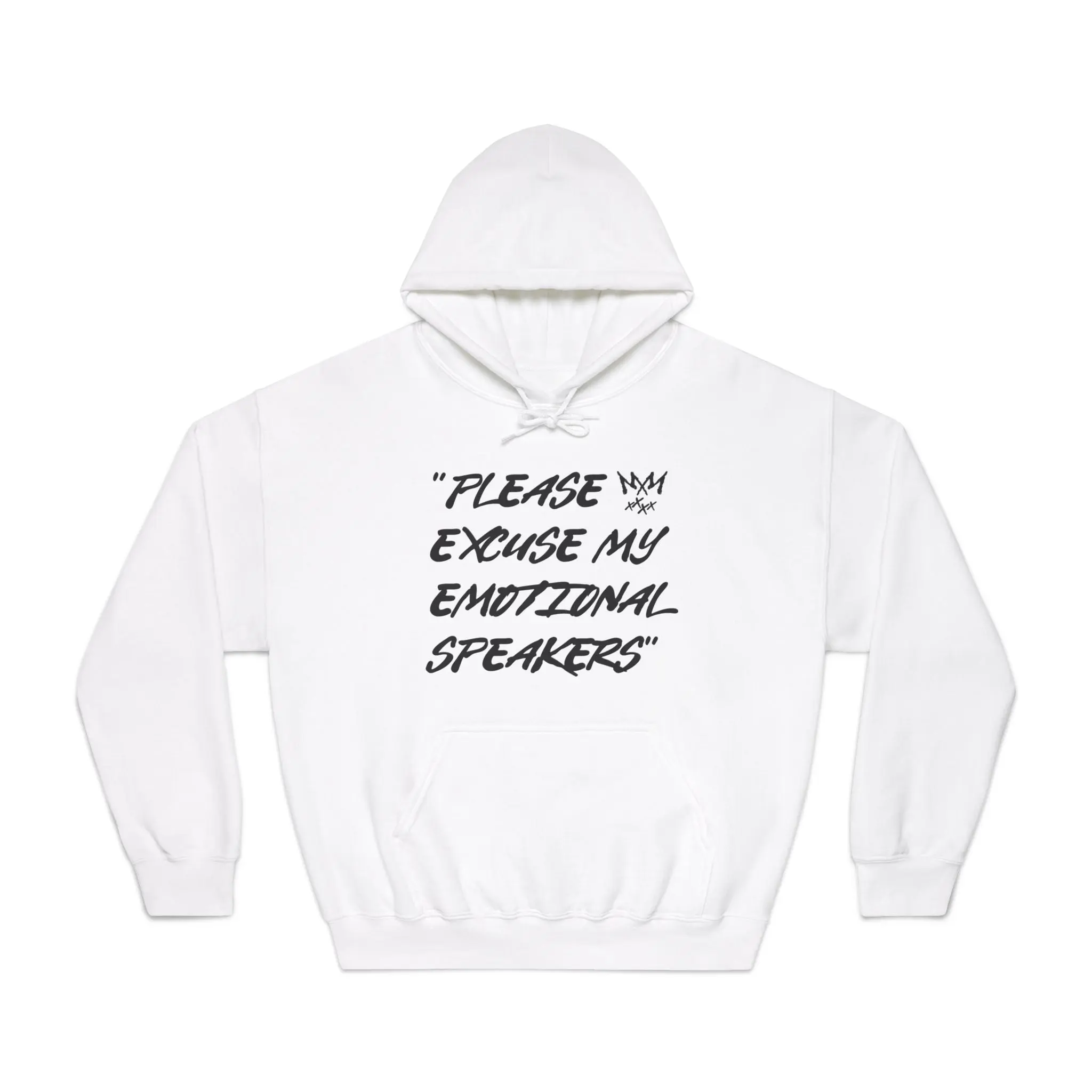 "Please Excuse My Emotional Speakers" | Music Maniacs | White Hoodie | Speaker Emojis Back Print