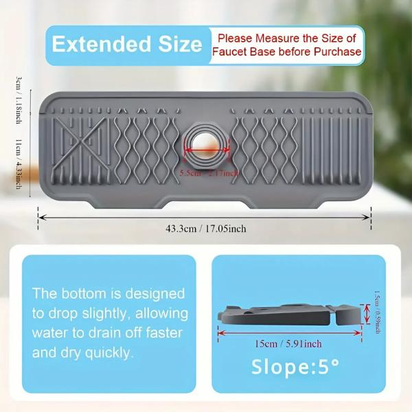 Silicone Faucet Drain Pad with 5° Self-Draining Incline - Non-Slip Sink Splash Guard & Dish Drying Mat for Kitchen Organization, Countertop Protector for Kitchen Essentials