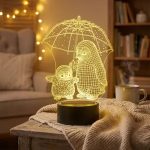 Baby Penguin & Mama Penguin 3D Night Light, Battery/USB Dual Powered, 6-Color Touch Ambient Lamp, Table Decor Light for Bedroom & Living Room, Perfect Gift for Kids