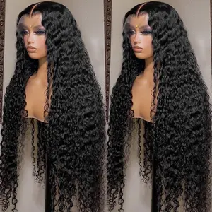 Deep Wave 13x6 HD Lace Front Human Hair Wig Brazilian Curly Wigs Human Hair For Black Women Pre Plucked Wet An Wavy Lace Frontal Wig 250% Density summerwins