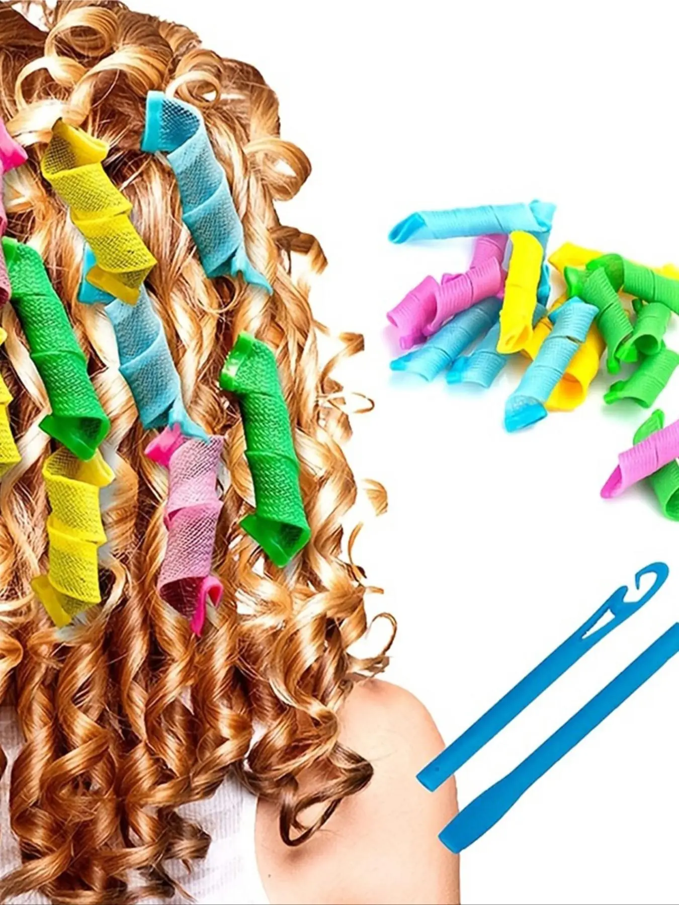 Hair Curler Set, Heatless Styling Kit, 18pcs Random Color Heatless Hair Curler Hair Hooks Sticks, Harmless Curling Tools for Daily Use, Heatless Curlers, Heatless Curls Overnight, Curling Hair Rollers, Heat Free Styler, Haircare Heatless