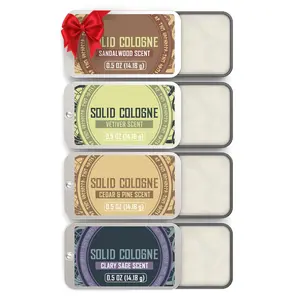 Cologne Balm - 4 Pack for Men Solid Perfume with Cedar, Clary Sage, Vetiver & Sandalwood - Travel Cologne for Men