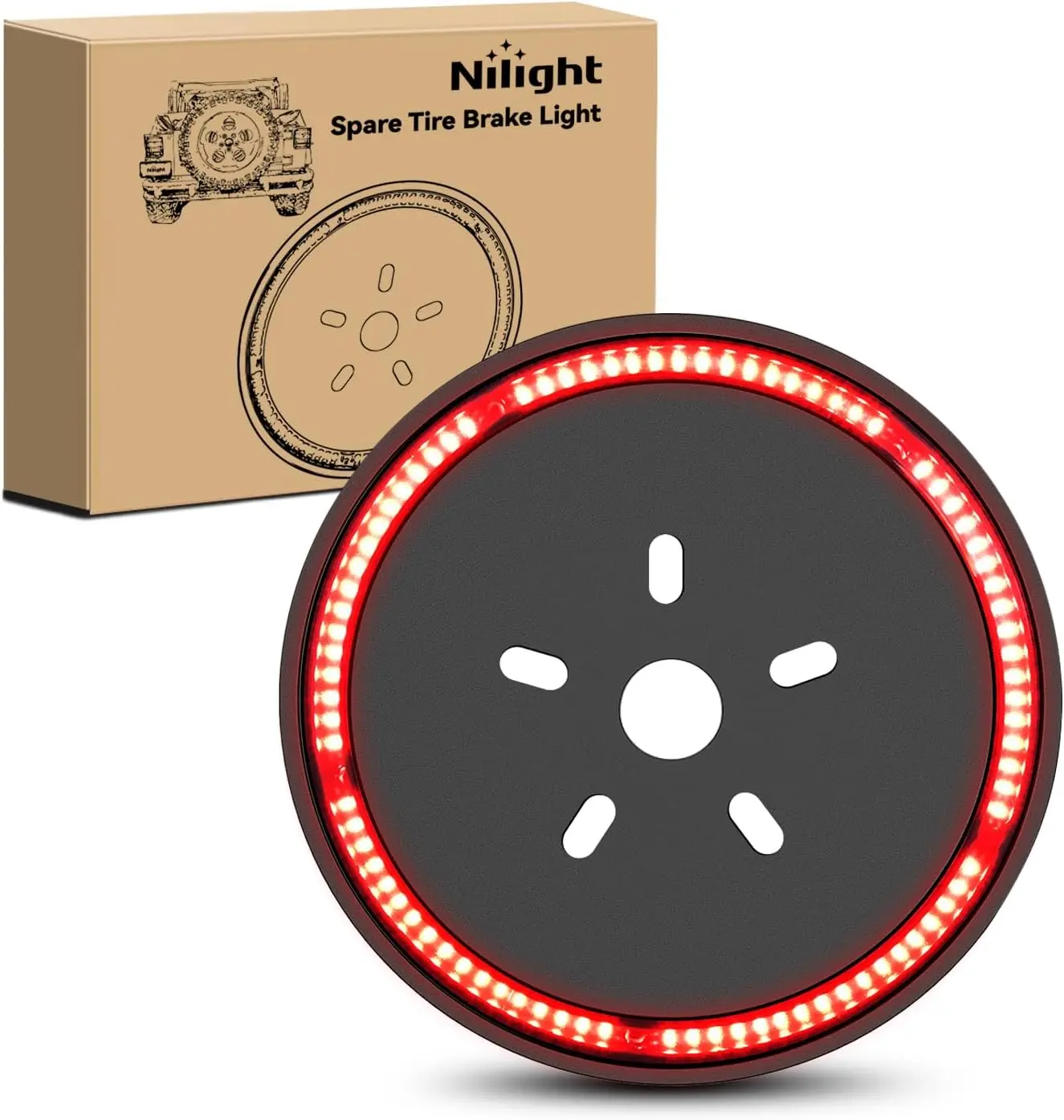Nilight LED Spare Tire 3rd Brake Wheel Light - Durable Construction Car Accessory Lamp, Rear Wheel Fit for Wrangler 2007-2018 JK JKU YJ TJ (Red), Wheel Lights