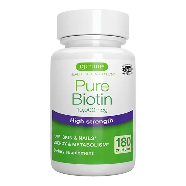 Biotin 10,000mcg, High Potency Vitamin B7 Supplement for Hair, Skin & Nails, Vegan, Lab Verified, Easy-to-Swallow Capsules, Hypoallergenic