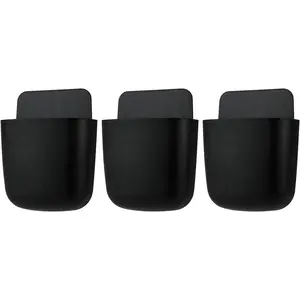 3 Pcs Remote Control Holder Wall Mount Hole-Free Self Adhesive Pen Holder Phone Charging Organizer Pencil Storage Containers for Home Office School Supply Black