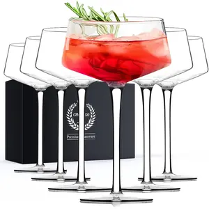 Martini Glasses Set of 6, 8Oz Coupe  Glasses, Hand Blown    Glass for Bar, Martini, Cosmopolitan, Manhattan