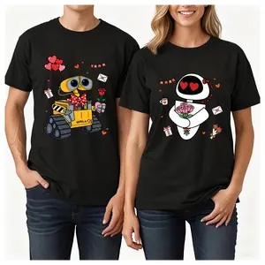 Wall-E and Eve Valentine’s Day Couple T-Shirts, Cute Boyfriend Girlfriend Matching Tee, Valentines Couple Tee, 100% Cotton Christmas Tee, Gift for Husband Wife, Trendy Romantic Couple Shirt, 1 Piece