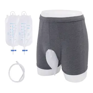 Men's Reusable Urinary Collection System Incontinence Underwear - 500ml Drainage Bags, Adjustable Valve Leg Urine Bag for Elderly Bedridden Patients, S/M/L Elastic Waist Medical Supplies