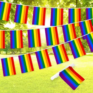 G128 LGBT Rainbow Pride Bunting Banner | Flag 8.2 x 5.5 Inch, Full String 33 Feet | Printed 150D Polyester, Decorations For Bar, School, Festival Events Celebration