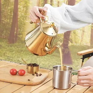 Stainless Steel Outdoor Kettle with Removable Filter, Modern Design for Camping, Reusable Manual Teapot for Coffee and Tea Lovers
