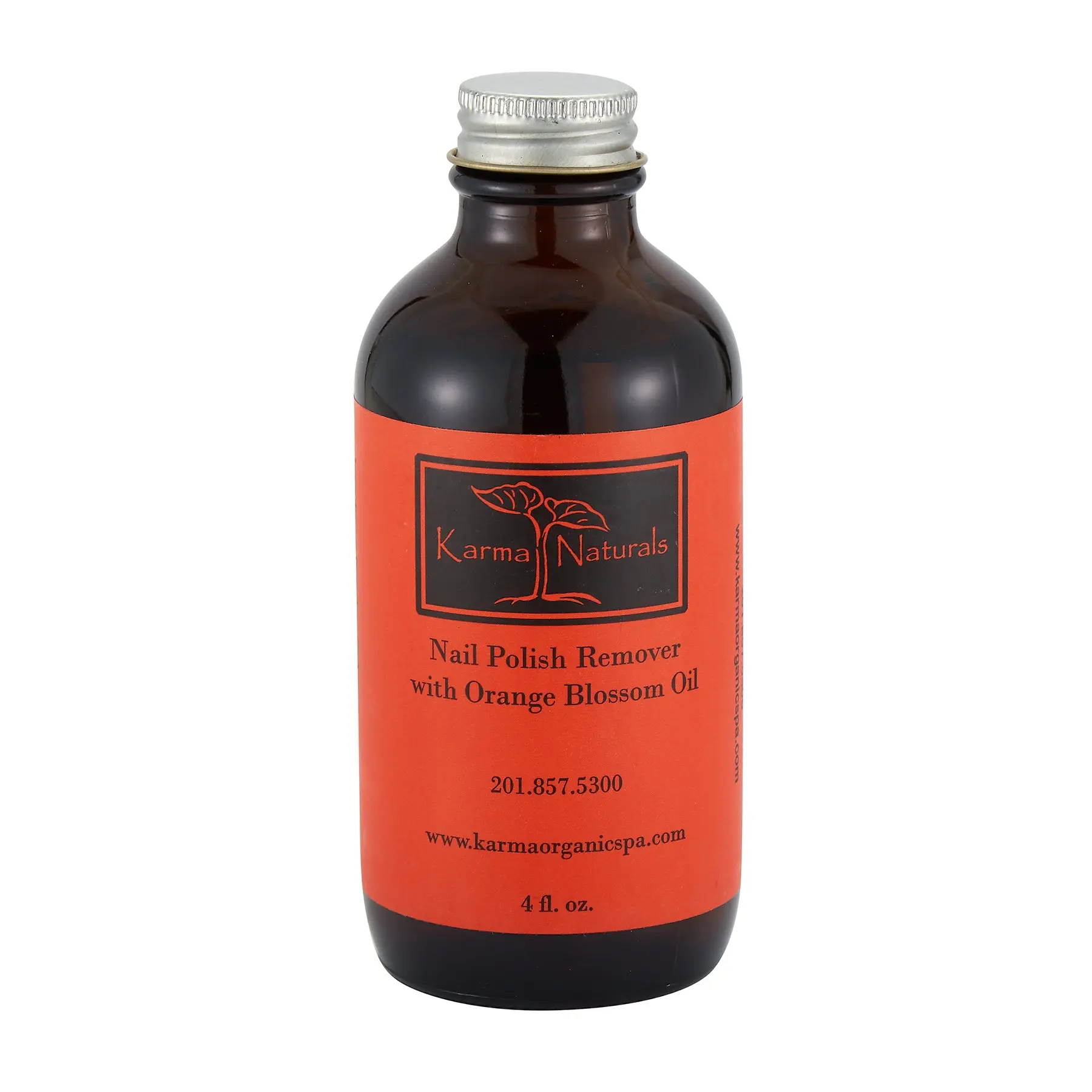 Karma Naturals Organic Vegan Acetone-Free Nail Polish Remover for Manicure, Nail Care - Soybean Oil, Orange Blossom Oil, Scented, Moisturizing, Cruelty-Free, Wipe-Off - 4 Fl Oz Glass Bottle