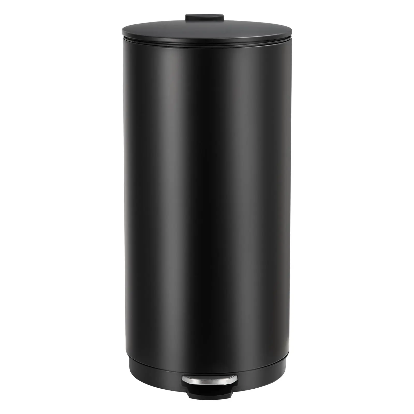 GARVEE 30L/8 Gallon Round Trash Can with Soft Close Lid and Foot Pedal, Compact Stainless Steel Wastebasket with Removable Inner Bucket for Bathroom, Living Room, Office, White Finish