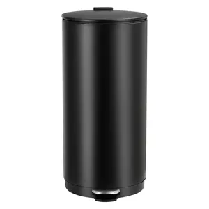 GARVEE 30L/8 Gallon Round Trash Can with Soft Close Lid and Foot Pedal, Compact Stainless Steel Wastebasket with Removable Inner Bucket for Bathroom, Living Room, Office, White Finish