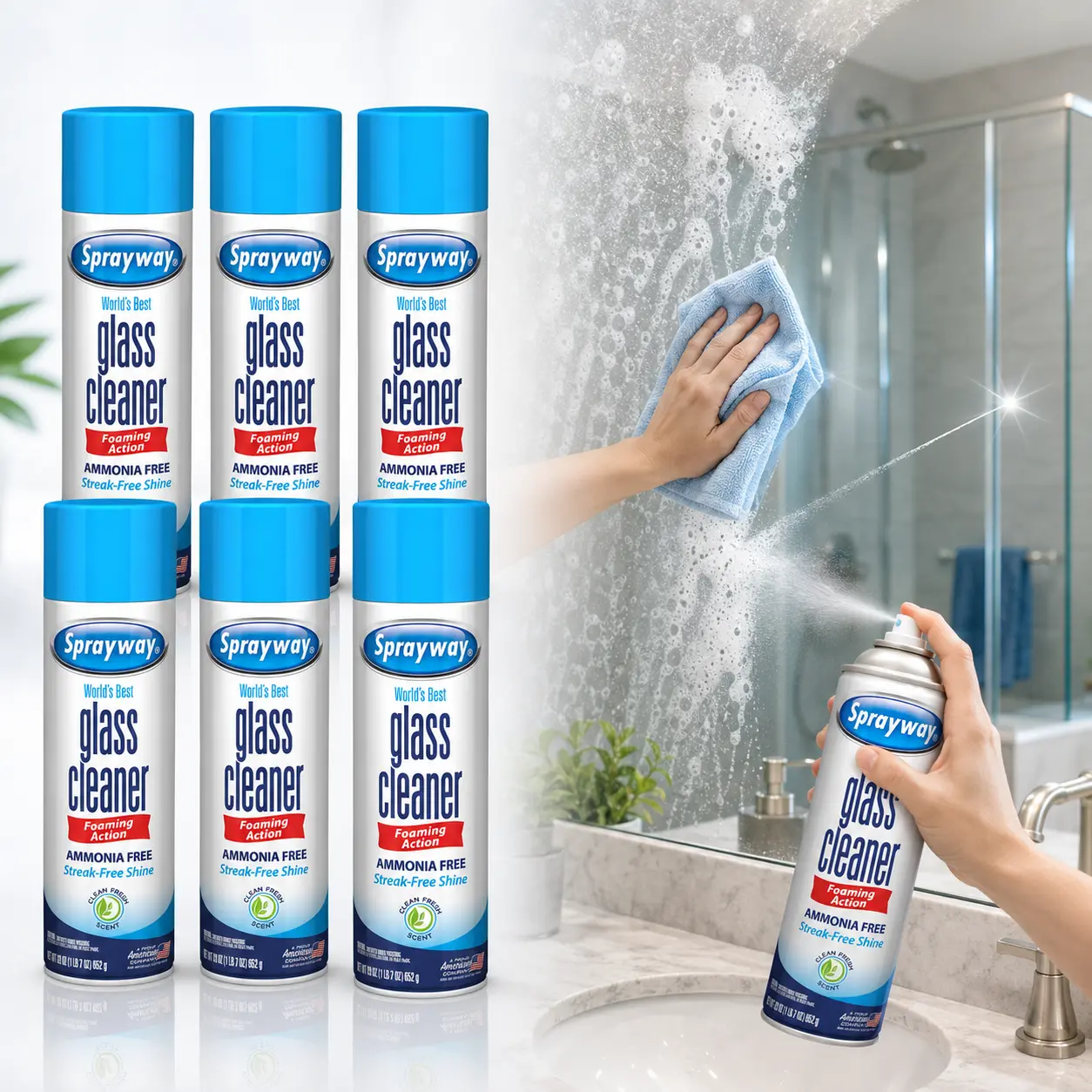 Sprayway 23 oz. Glass Cleaner, Streak Free Glass & Mirror Cleaner, Fast Drying No Rinse Foam Spray, Heavy Duty Yet No Drip Formula, Leaves Crystal Clean Shine & Fresh Scent, For Windows Fiberglass Glass Surfaces