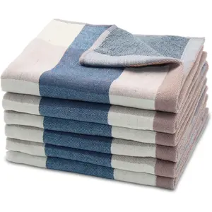 6 Pack  Cotton Washcloths, Dual-Sided Design (Terry + Gauze) Facecloths, 13x13 Inch Ginghqm Washrags, Soft & -Friendly, for Bathroom, Kitchen & Household (Blue, 13x13 Inches)