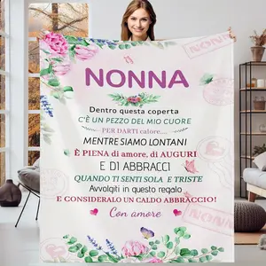 Soft Cozy Flannel Fabric Blanket for Nonna Italian Grandma - Watercolor Look Butterfly Print, Plush Texture, Multi-Size Warm Fuzzy Throw for Bedroom Sofa, Ideal Birthday Christmas Home Decor Gift
