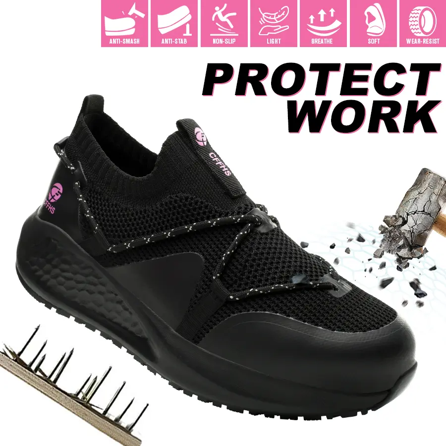 Women's Non Slip Work Shoes- Steel Toe, Puncture Resistant, Lightweight Breathable Safety Sneakers for Workers, Nurses Standing All Day (Walking Shoes)