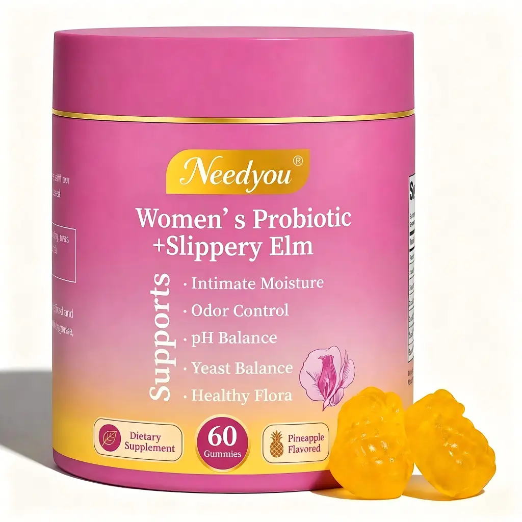 Needyou Her Juicy Feminine Probiotics Gummies- All in One Solution with Slippery Elm and Prebiotics&Lactobacillus Probiotic Blend for Women's pH Balance and Dryness -Hawaiian Pineapple Gummies 60 Counts Women's Probiotics