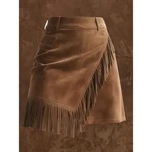 Women’s Retro Western Style Tassel Asymmetrical Short Skirt GARMENTARY