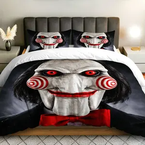 3PCS Duvet Cover Set, 1 Duvet+2 Pillowcases(Without filler), Horror Theme Blood Red Eyes Mask, Halloween Bedding Set, Scary Decorative Cover Suitable for decoration Bedroom Hotel Party Theme Room, Bed Sets