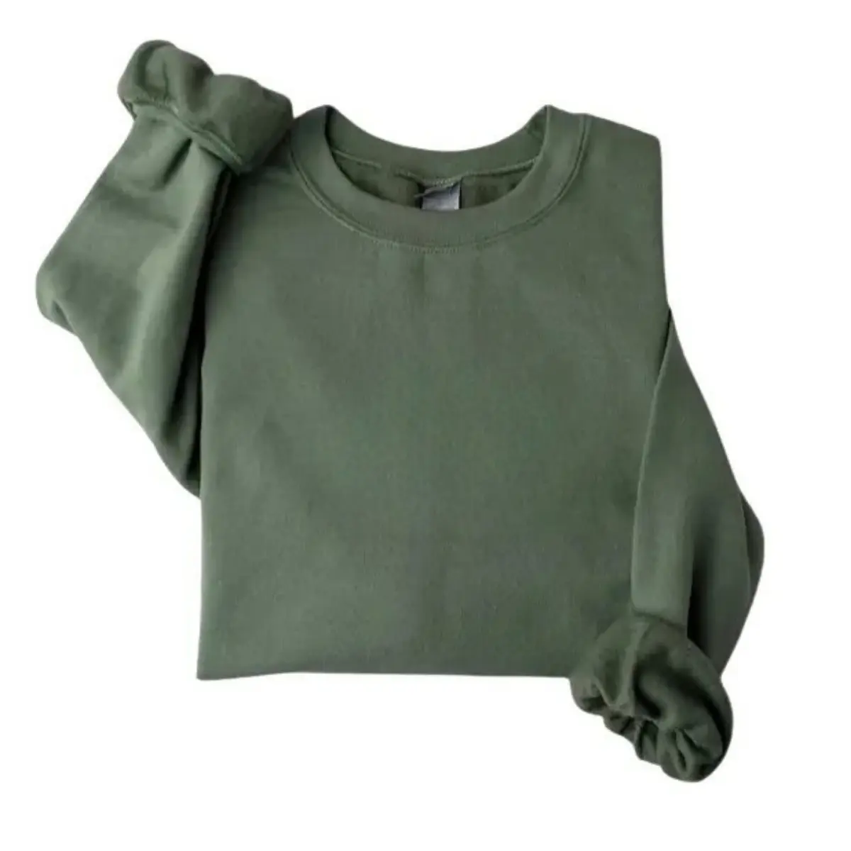 Classic Olive Green Crewneck Sweatshirt, Soft Cotton Blend Pullover, Casual Long Sleeve