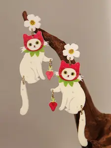 Cute Cat Design Dangle Earrings, Fashionable Acrylic Jewelry for Women & Girls, Trendy All-match & Exquisite Jewelry for Birthday Gift, Fruit Veggie Earrings