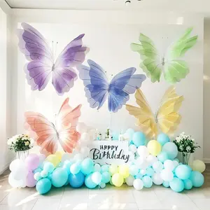 Butterfly Design Mesh Flower, 1 Count Colorful Butterfly Balloon Arch Kit, Balloon Garland Arch Kit, Party Decoration Supplies for Birthday Wedding Baby Shower